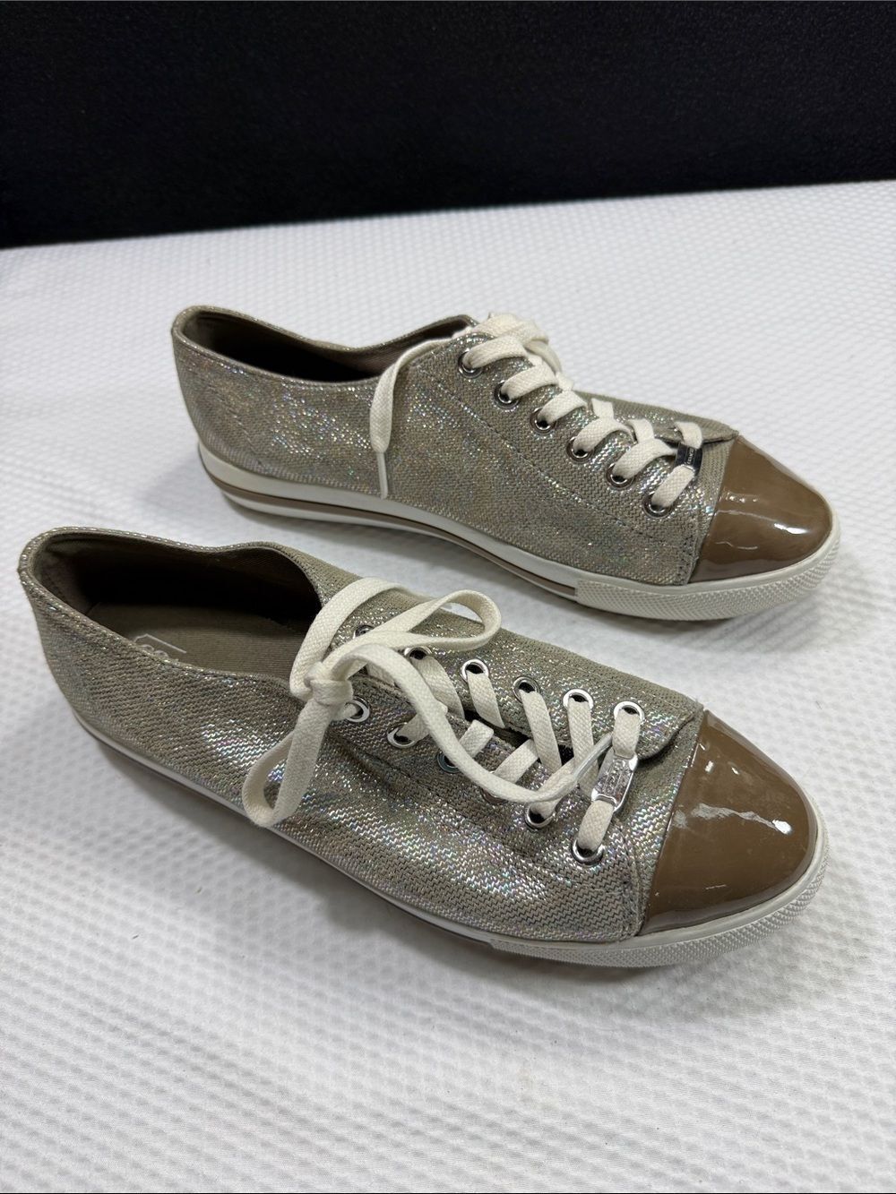Coach Cap-Toe Metallic Silver Taupe Sneakers Size 8